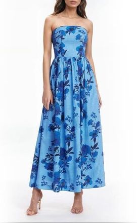 Badgley Mischka Strapless Maxi Dress in Blue Multi at Nordstrom Rack, Size 14