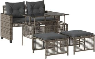 vidaXL Set Sof&aacute;s Jard&iacute;n 4 Pzas Y Cojines Rat&aacute;n Sint&eacute;tico Vidrio Gris Vidaxl