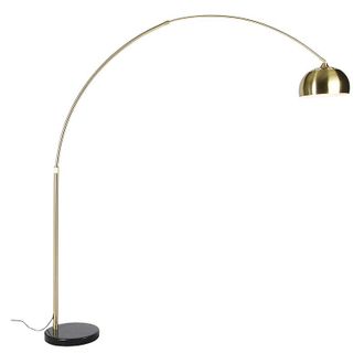 QAZQA Moderno L&aacute;mpara De Pie De Lat&oacute;n Con Base De M&aacute;rmol Negro Y Pantalla De Lat&oacute;n - Xxl M&aacute;rmol /acero Alargada Adecuado Para Led Max. 1 X 60 Watt - Qazqa