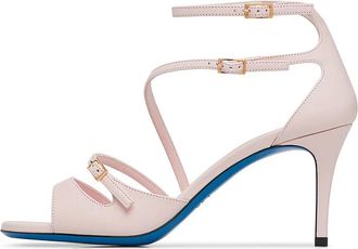 Loriblu Sandalen in roze nappaleer met bandjes - Dames - Sandalen met hakken - Roze - 38 EU - Leer - Schoenen