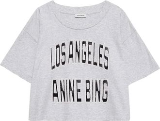 Anine Bing Grijze Cropped Tee met Coole Print - Dames - T-shirts - Grijs - M - Katoen - Tops