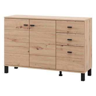 Dmora Aparador Guatav, C&oacute;moda 3 Cajones, 2 Estantes, Puerta Abatible, Deslizante, 116x35x78h Cm Marr&oacute;n Roble Nodoso