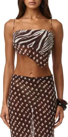 Naked Wardrobe Mixed Print Chiffon Asymmetric Scarf Crop Top in Polka Dot Illusion at Nordstrom, Size X-Large