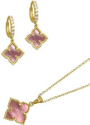 Adornia Pink Mother-of-Pearl Clover Pendant Necklace & Drop Earrings Set in Pink/Gold at Nordstrom Rack