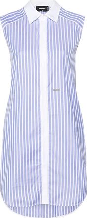 Dsquared2 Sky Blue Stripes Shirt Collar Mini Dress