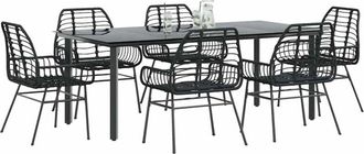 vidaXL Juego De Comedor Jard&iacute;n 7 Piezas Rat&aacute;n Sint&eacute;tico Negro Vidaxl
