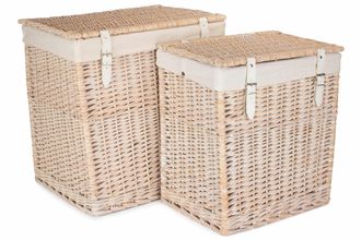 Red Hamper Set of 2 Cotton Lined Boutique White Wash Laundry Baskets