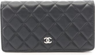 Chanel Black Leather Long Wallet (Bi-Fold) (Pre-Owned)