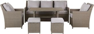 Beliani Garden Lounge Set with Table and Ottoman 5 Seater FONTI with Cushions PE Rattan Taupe