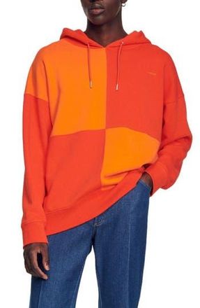 Sandro Square Colorblock Cotton Hoodie in Rouge /Orange at Nordstrom Rack, Size Small