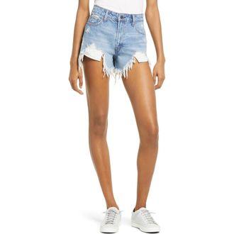 Hidden Jeans Chewed Hem High Waist Denim Shorts in Medium Wash at Nordstrom, Size X-Small