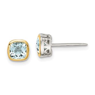 Diamond2Deal Sterling Silver Rhodium-plated with 14k Accent Aquamarine Square Stud Earrings