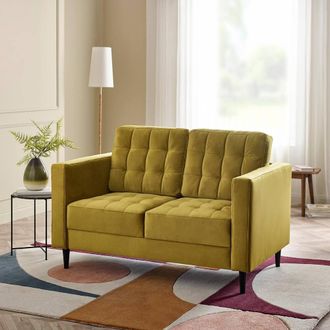 Furniturebox Jade 2-Seater Soft Touch Velvet Sofa With Solid Wood Frame in Mustard