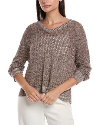 Lafayette 148 New York Cabled V-Neck Linen & Silk-Blend Sweater