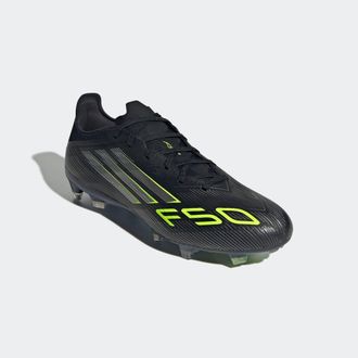 adidas Fussballschuh ADIDAS PERFORMANCE F50 PRO FIRM GROUND BOOTS, Damen, Gr. 44,5, schwarz (core schwarz, iron metallic, lucid lemon), Synthetik, Textil, Sc