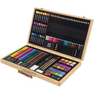 ECD Germany Ecd Germany - Set da Pittura 109 Pezzi Valigetta da Pittore di Legno per Bambini e Adulti Set per Disegno Artistico xxl Kit da Disegno Scatola per