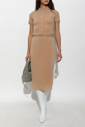 Maison Margiela Double-layered Logo Midi Skirt, Womens, Beige