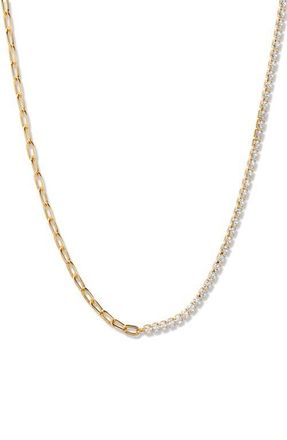 Brook & York Isabella Mini Birthstone Tennis & Paper Clip Chain Necklace in Gold/March at Nordstrom