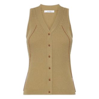 Max Mara Chaleco de punto acanalado con cuello en V - Tops - Mujer - Verde - L