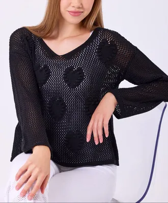 French Kyss Crochet Heart Top In Black