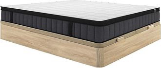 Vente-Unique Conjunto de cama con canap&eacute; abatible de 180 x 200 cm madera natural claro + colch&oacute;n h&iacute;brido de muelles ensacados con 7 zonas y gel viscoel&aacute;stico de 25