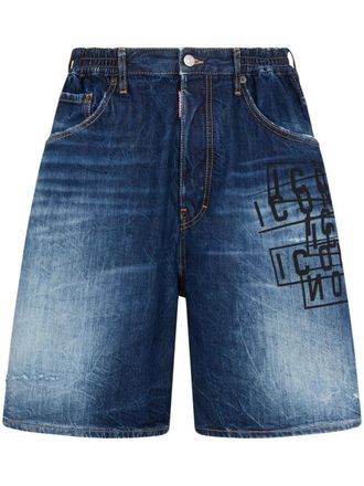 Dsquared2 Icon logo-print denim shorts - men - Cotton/Cotton/Polyester/Calf Leather - 52 - Blue