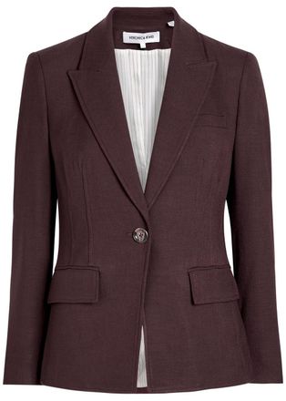Veronica Beard Isaac Fitted Woven Blazer - Burgundy - 12 (UK16 / XL)