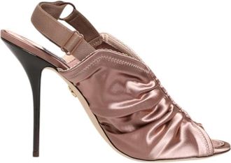 Dolce & Gabbana Bronzen Satijnen Gerimpelde Slingback Sandalen - Dames - Sandalen met hakken - Bruin - 37 1/2 EU - Satijn - Schoenen