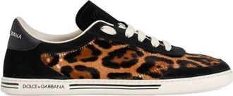 Dolce & Gabbana Schoenen, Dames, Bruin, 39 EU, Suède, Leopard Print Lace-Up Sneakers