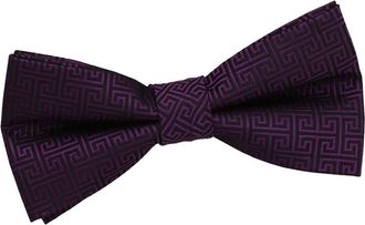 DQT Premium Woven Jacquard Greek Key Cadbury Purple Mens Pre-tied Bow Tie