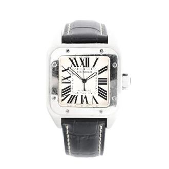 Cartier Vintage, unisex, Wit, ONE Size, Leer, Pre-owned Santos 100 Horloge