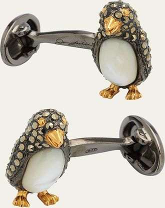 Jan Leslie Marcasite %26 Mother-of-Pearl Penguin Cuff Links