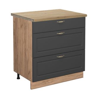 Vicco Mueble Bajo De Cocina Fame-line, Antracita-oro, 80 Cm Con 3 Cajones, Et Roble