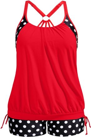 Holipick Blouson Tankini Swimsuits for Women - Two Piece Tummy Control Bathing Suit with Shorts Modest Swimwear, Red Polka Dot, 16 Plus