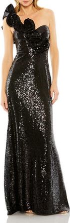 Mac Duggal Sequin Ruffled One Shoulder Gown in Black at Nordstrom, Size 2