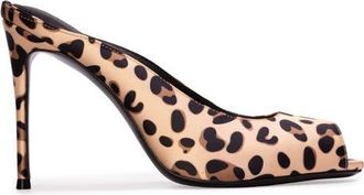 Black Suede Studio Shania 100 Satin Mule in Cheetah Satin at Nordstrom, Size 38.5