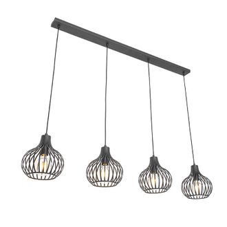 QAZQA Moderno L&aacute;mpara Colgante Inteligente Negra 4 Luces Incl. 4 Wifi G95 - Saffira Aluminio Otros Adecuado Para Led Max. 4 X 7 Watt - Qazqa