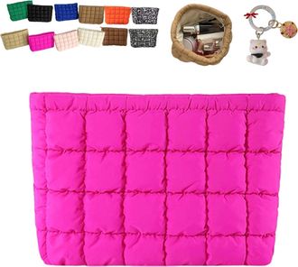 Generic Solid Color Quilted Design Clutch, Large Capacity Travel Storage Bag, Cute Quilted Puffer Makeup Bag,Women Travel Toiletry (Rose red)