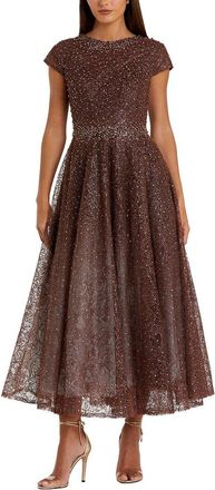 Mac Duggal Embellished Cap Sleeve A-Line Dress