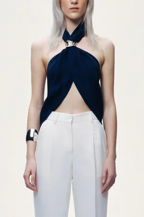 Nocturne Twist Halter Neck Bustier in Navy at Nordstrom, Size X-Small
