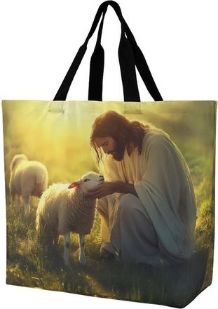 Generic Man Lambs Reusable Shopping Bags One Shoulder Grocery Tote Bag Waterproof Big Purse for Work Travel