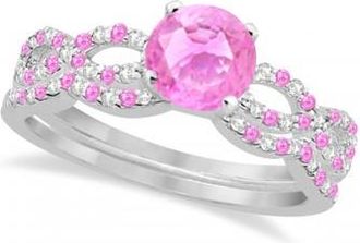 Allurez Infinity Style Pink Sapphire & Diamond Bridal Set 14k White Gold 1.29ct