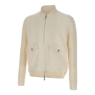 Eleventy Bomber Jackets, male, White, Size: 2XL Cotton and Linen Bomber Jacket