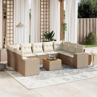 vidaXL Juego De Sof&aacute;s Jard&iacute;n Con Cojines Beige 10 Pzas Rat&aacute;n Sint&eacute;tico Vidaxl