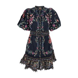 Farm Rio Farm Rio, Kleedjes, Dames, Zwart, M, Jurk met Overal Bloemmotief en Geplooide Rok