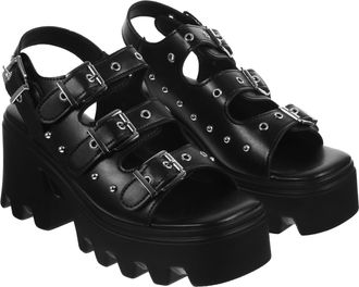 Frcolor Women Fashion Roman Rivet Sandals Thick Sole Platform High Heels Chunky Wedge Shoes for Parties Ceremonies Comfortable Stylish Black