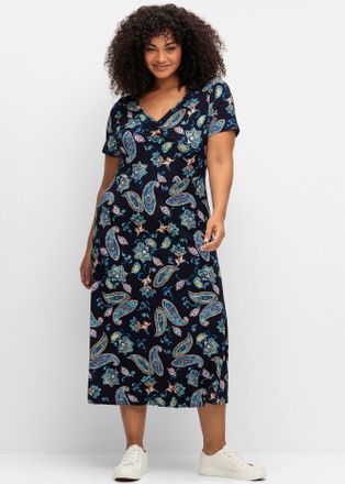Sheego Jerseykleid SHEEGO BY JOE BROWNS Jerseykleid, Damen, Gr. 40, Normalgr&ouml;ssen, blau (dunkelblau, gemustert), Jersey, 95% Viskose, 5% Elasthan, Paisley, b