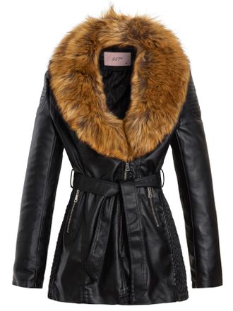 SS7 Womens Faux leather Biker Coat with Faux Fur Collar