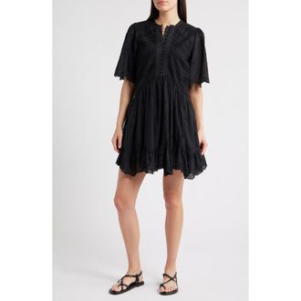 Madewell Eyelet Flutter Sleeve Cotton Minidress in True Black at Nordstrom Rack, Size 10