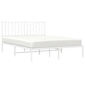 Berkfield Home Metal Bed Frame without Mattress with Headboard White 140x190cm | Size: 140x190 cm